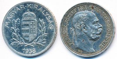 1914. 1K Ag "Ferenc József" + 1938. 1P Ag T:2
