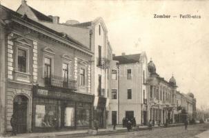 Zombor, Petőfi utca, Dodits és Opancsarev üzlete, kiadja Kaufmann Emi / street, shop (ázott sarok / wet corner)