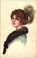 Lady, Italian art postcard s: Rappini, Hölgy, Olasz művészi képeslap, s: Rappini