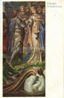 4 db RÉGI szignózott (Hauschild, Aigner) motívumlap; Wagner operák illusztrációja; Lohengrin és Tann...