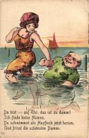 Humorous graphic card, bathing couple litho (pinhole), Humoros grafikai lap, fürdőző pár litho (lyuk)