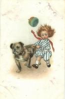 Little girl with dog, M. Munk Nr. 1234. litho