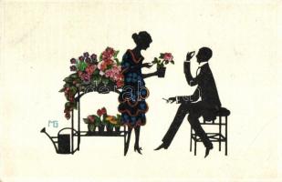 Couple with flowers, silhouette s: M.G. (EB)