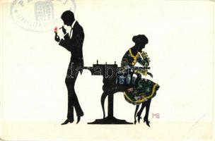 Couple, cigarette, silhouette s: M.G. So. Stpl (EB)