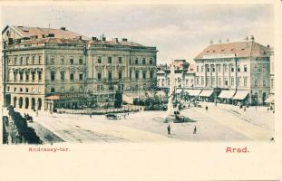 Arad, Andrássy tér, múzeum, sörcsarnok és étterem, Nagy Lajos szállodája a Fehér Kereszthez, kávéház  / square, museum, beer hall and restaurant, hotel, cafe