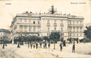 Arad, Nemzeti színház, Hoffmann Sándor divatáruháza a fecskéhez, Vajda fogorvosi műterme, Beck János üzlete / theatre, dentistry, shops (EK)