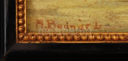 Bodnár jelzéssel: Vitorlás a tengeren. Olaj, fa, antik keretben, 18×26 cm