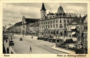 Kassa, Fő utca, Andrássy palota, villamos, drogéria, gyógyszertár / street, palace, automobiles, tram, pharmacy (fa)