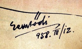 Endrődi István (1920-1988): Lehel úti Honfoglalás! Papír, akvarell, jelzett, apró szakadások, 43x60 ...