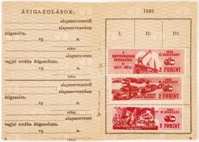 8 db tagdíjbélyeg tagsági könyv belső lapján