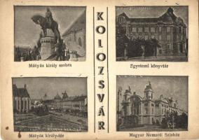 Kolozsvár, Mátyás király szobor és tér, Egyetemi könyvtár, Magyar Nemzeti színház / statue, square, library, theatre (EK)