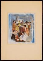 Pólya Tibor (1886-1937): Beer Salon. Vegyes technika, papír, jelzett, szakadásokkal, 37×26 cm