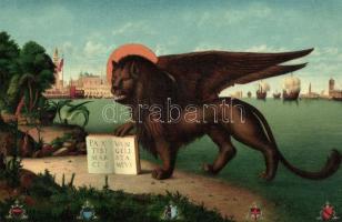 Venice, Venezia; Il Leone di S. Marco / lion statue, litho s: V. Carpaccio