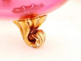 3 db festett üveg kistálka, aranyozott oroszlánlábakkal, apró kopásnyomokkal, d: 10 cm, m: 4,5 cm