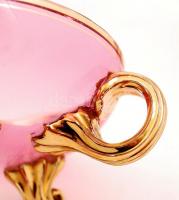 3 db festett üveg kistálka, aranyozott oroszlánlábakkal, apró kopásnyomokkal, d: 10 cm, m: 4,5 cm