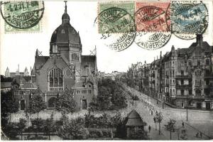 Katowice, Kattowitz; August Schneider-Strasse mit Synagoge / street, synagogue (EK)