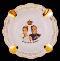 Principauté de Monaco, jubileumi porcelán hamutál a monacói hercegi pár portréjával, matricás, jelzett, d: 14,5 cm