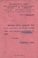 Endrényi Imre Könyv és Papírkereskedés, Könyvnyomda; fizetési felszólítás / Payment notice of a Hungarian book and paper shop (EK)