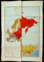 1950 Európa ás Ázsia politikai térképe, a Szikra Könyvkiadó kiadása, 1:18000000, néhol kicsit szakadt, 119,5×80,5 cm