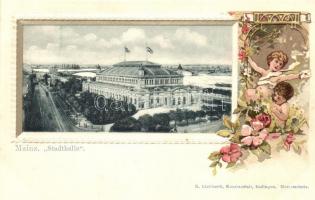 Mainz, Stadthalle; K. Liebhardt / City hall, Emb. floral litho