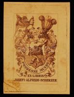 Jauner jelzéssel: Ex libris Josefi Alfredi Scherzer, rézmetszet, papír, 4,5×7 cm