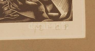 Molnár C. Pál (1894-1981): Hegyi beszéd. Fametszet, papír, jelzett (M-CP), üvegezett keretben, 16×11...