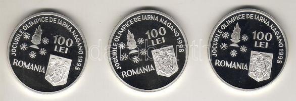 Románia 1998. 100L Ag 3 klf db teljes sor  "Olimpia-Nagano" T:PP Csak 2000db R!, tanúsítvánnyal.