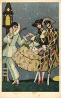 Pierrot, Art Deco Italian art postcard Degami No. 1035 unsigned Chiostri