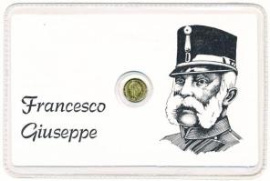 Ausztria DN "1915. 1K Ferenc József" Au modern mini pénz laminált díszcsomagolásban (0.2g/0.333/11mm) T:BU Austria ND "1915. 1 Corona Franz Joseph" Au modern mini coin, laminated (0.2g/0.333/11mm) C:BU