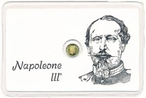 Franciaország DN "1862A 50Fr III. Napóleon" Au modern mini pénz laminált díszcsomagolásban (0.2g/0.333/11mm) T:BU France ND "1862A 50 Francs Napoleon III" Au modern mini coin, laminated (0.2g/0.333/11mm) C:BU