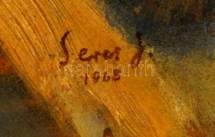 Seres J. jelzéssel: Vihar előtt, olaj, farost, fa keretben, 49,5×39,5 cm