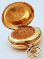 Brevets arany (Au.) 14k zsebóra, kalendáriumos porcelán sérült számlap, negyedütős, több helyen jelz...