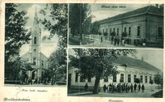 Mezőkovácsháza, Római katolikus templom, Állami elemi iskola, Községháza, Hábán Endre kiadása (Rb)