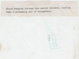 Bikafuttatás. Régi fotó. Jelzett: Agencia Efe 24x17,5cm / Bulls running trough the narrow streets, c...
