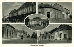 Csap, vasútállomás, Sermer Sámuel és Kazinczy Sándor üzlete, Márton Jenő felvételei / railway station, shops (fl)