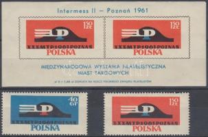 Nemzetközi bélyegkiállítás fogazott sor + vágott blokk, International Stamp Exhibition perforated set + imperforated block