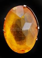 Sterling ezüst (Ag.) levéldíszes gyűrű szintetikus kő berakással, jelzett, 5,4 g