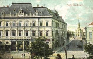 Nagybecskerek, Mesznik Imre és Kertész A. üzlete, templom / shops, church (EK)