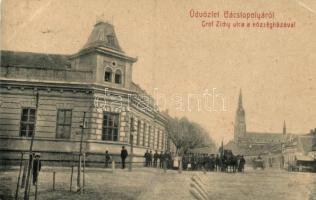 Bácstopolya, Gróf Zichy utca, Községháza, kiadja Wilhelm Miksa / street, town hall (EK)