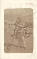 Magyar katona, tüzérségi teodolit (távcső)  K.u.K. Militär-Post Bosnien Hercegowina / Hungarian soldier with Theodolites, original photo