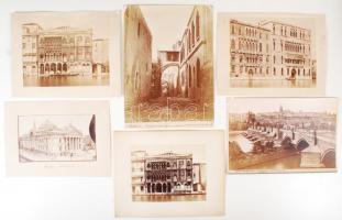 Régi fotók nagy városokról: Róma, Velence, Prága, Brüsszel. 9db fénykép 6 kartonra ragasztva, 16,5x20,5cm