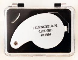 Világítós nagyító, 40×-25 mm, eredeti dobozásban