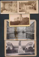 Keményhátú régi fotók : Trieszt, München, Kreuzbrunnen ect. 5db fénykép, egy sérült. Különböző méretűek, 10,5x6,8m, 10,5x16,5cm