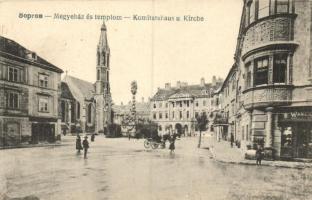 Sopron, Megyeház és templom, Wanek üzlete, kiadja Blum Náthán és fia