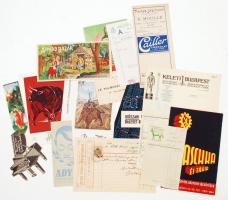 Háború előtti reklám címkék, számlák 14db, különböző méretben.