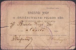 cca 1900 Erzsébetfalvai Polgári kör Tagsági jegye alapító tagnak