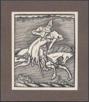 Kozma Lajos (1884-1948): Leányrablás, fametszet, papír, jelzett, 13×11 cm