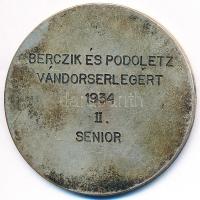 Berán Nándor (1889-1965) 1934. "Berczik és Podoletz Vándorserlegért II. Senior" ezüstözött fém díjérem (45mm) T:2