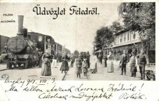 Feled, vasútállomás, gőzmozdony / railway station, locomotive (b)