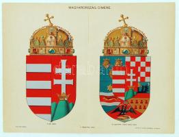 Magyarország Címere litho : Kis címer, közép címer Pallas Nagy Lexikonából. 23,5x32cm